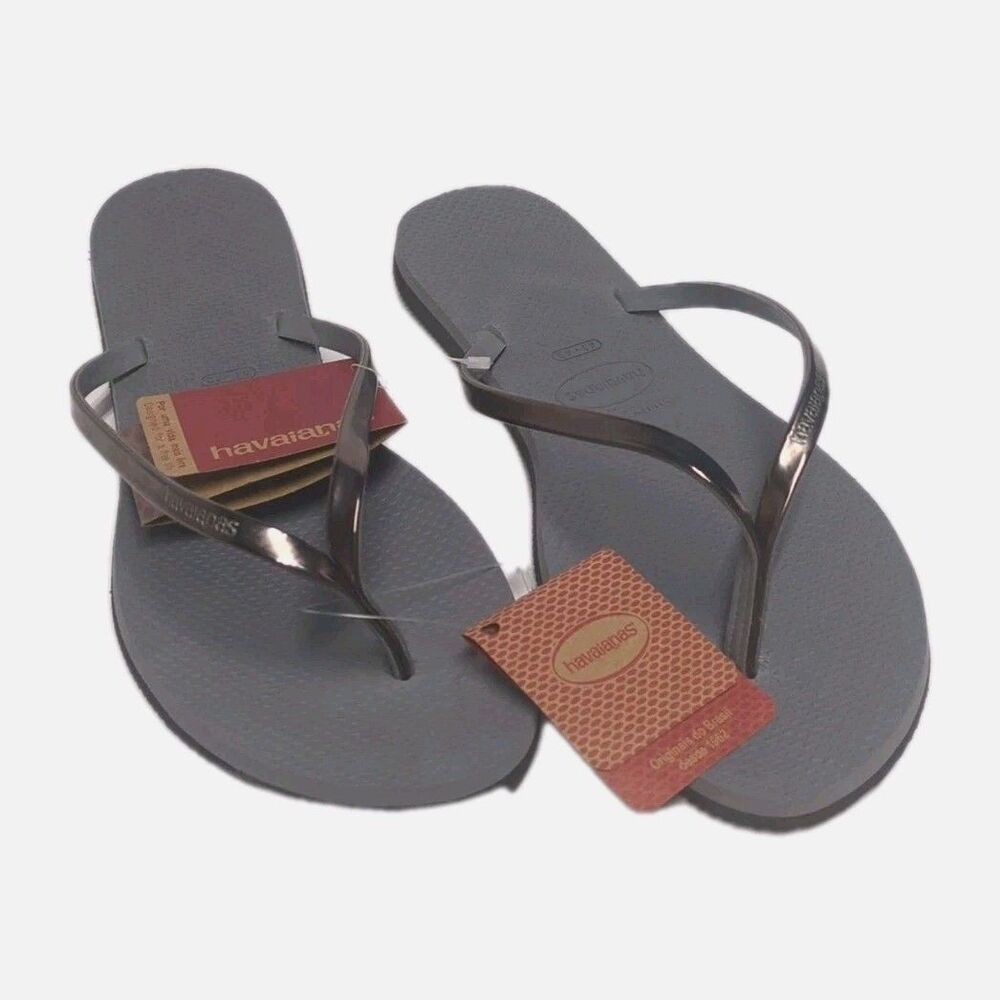 NEW Havaianas Flip Flops Sandals 41-42 Gray Steel Metallic Graphite Women 11 $42